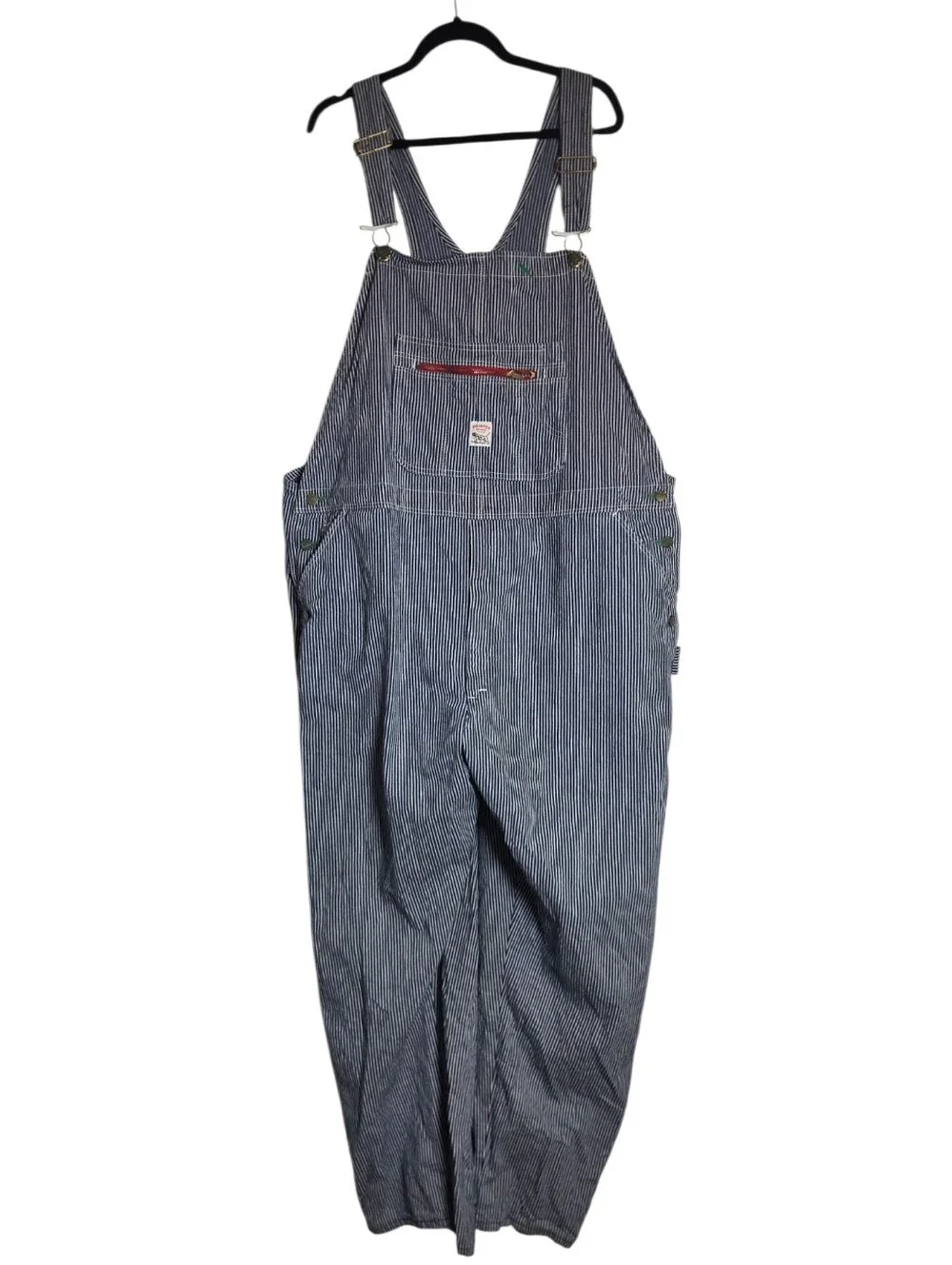 Vtg Pointer Brand Bib Overall Railroad Stripe Blue Jean Denim Cotton Men W52 L34